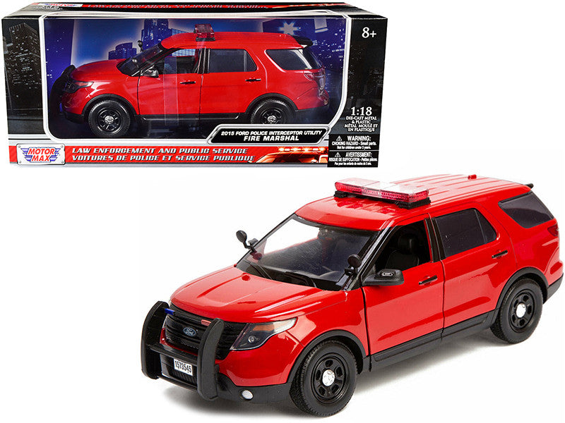 2015 Ford Police Interceptor Utility "Fire Marshal" Plain Red 1/18 Diecast Model Car by Motormax-0