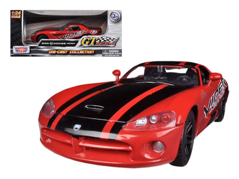 2003 Dodge Viper SRT-10 #8 Red with Black Stripes "GT Racing" Series 1/24 Diecast Model Car by Motormax-0