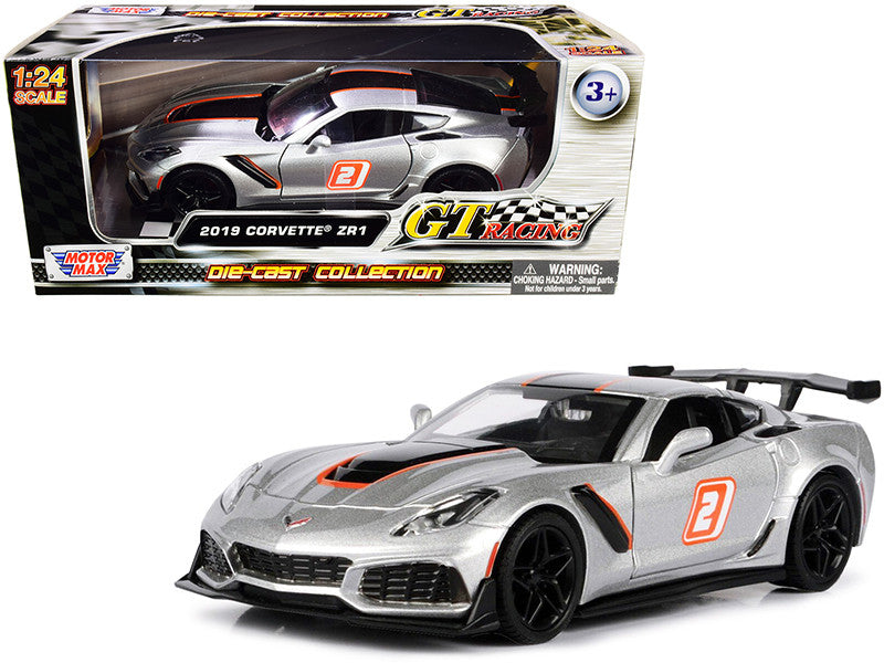 2019 Chevrolet Corvette ZR1 #2 Silver with Black and Orange Stripes "GT Racing" Series 1/24 Diecast Model Car by Motormax-0