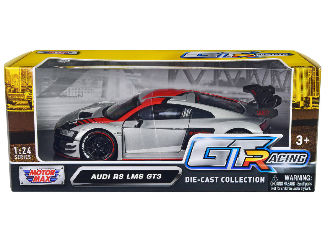 Audi R8 LMS GT3 Silver Metallic with Graphics "GT Racing" Series 1/24 Diecast Model Car by Motormax-0