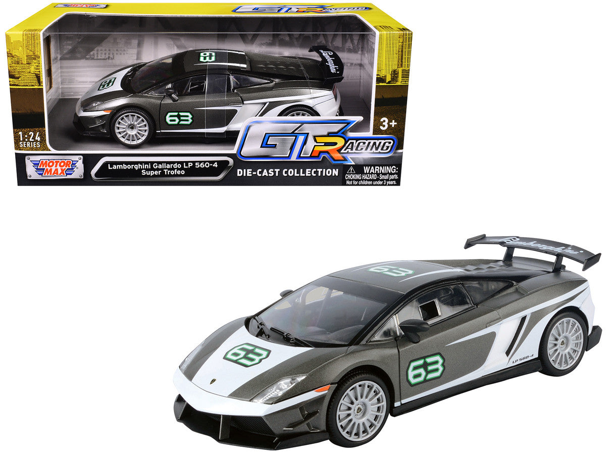 Lamborghini Gallardo LP 560-4 Super Trofeo #63 Gray Metallic and White "GT Racing" Series 1/24 Diecast Model Car by Motormax-2