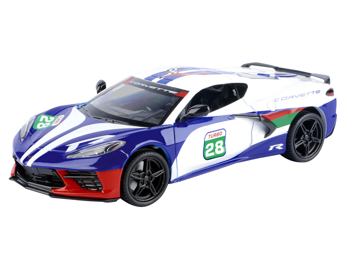 2020 Chevrolet Corvette #28 White with Blue Graphics "GT Racing" Series 1/24 Diecast Model Car by Motormax-0
