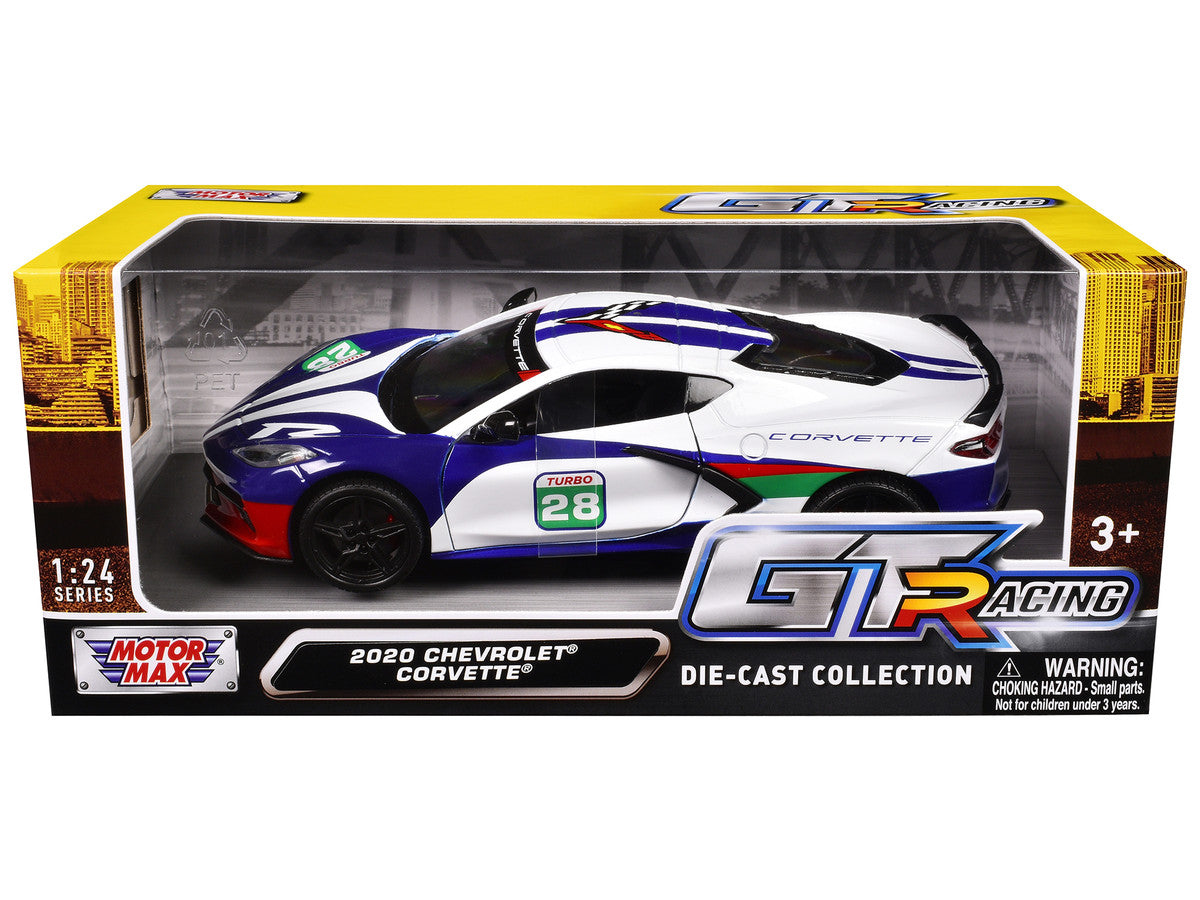 2020 Chevrolet Corvette #28 White with Blue Graphics "GT Racing" Series 1/24 Diecast Model Car by Motormax-1