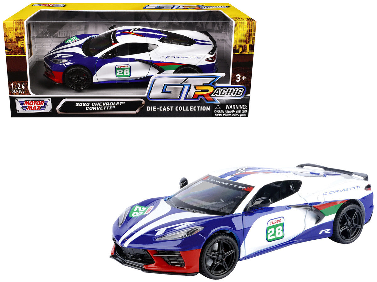 2020 Chevrolet Corvette #28 White with Blue Graphics "GT Racing" Series 1/24 Diecast Model Car by Motormax-2