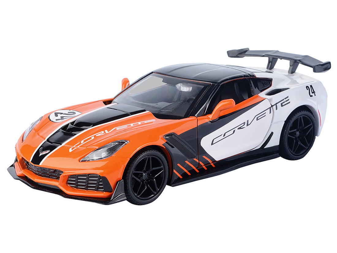 2019 Chevrolet Corvette ZR1 #24 Orange and White with Black Graphics "GT Racing" Series 1/24 Diecast Model Car by Motormax-0