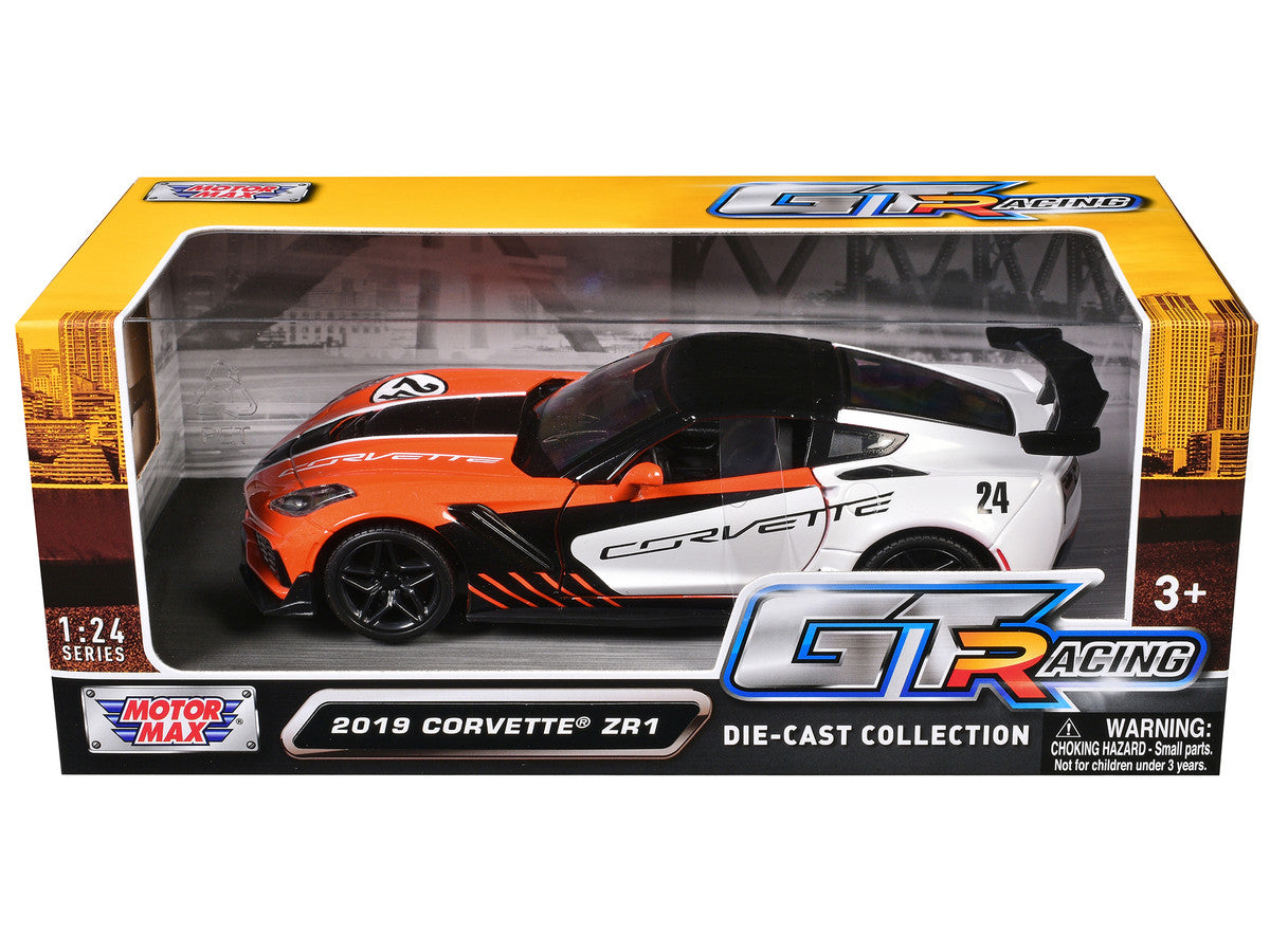 2019 Chevrolet Corvette ZR1 #24 Orange and White with Black Graphics "GT Racing" Series 1/24 Diecast Model Car by Motormax-1