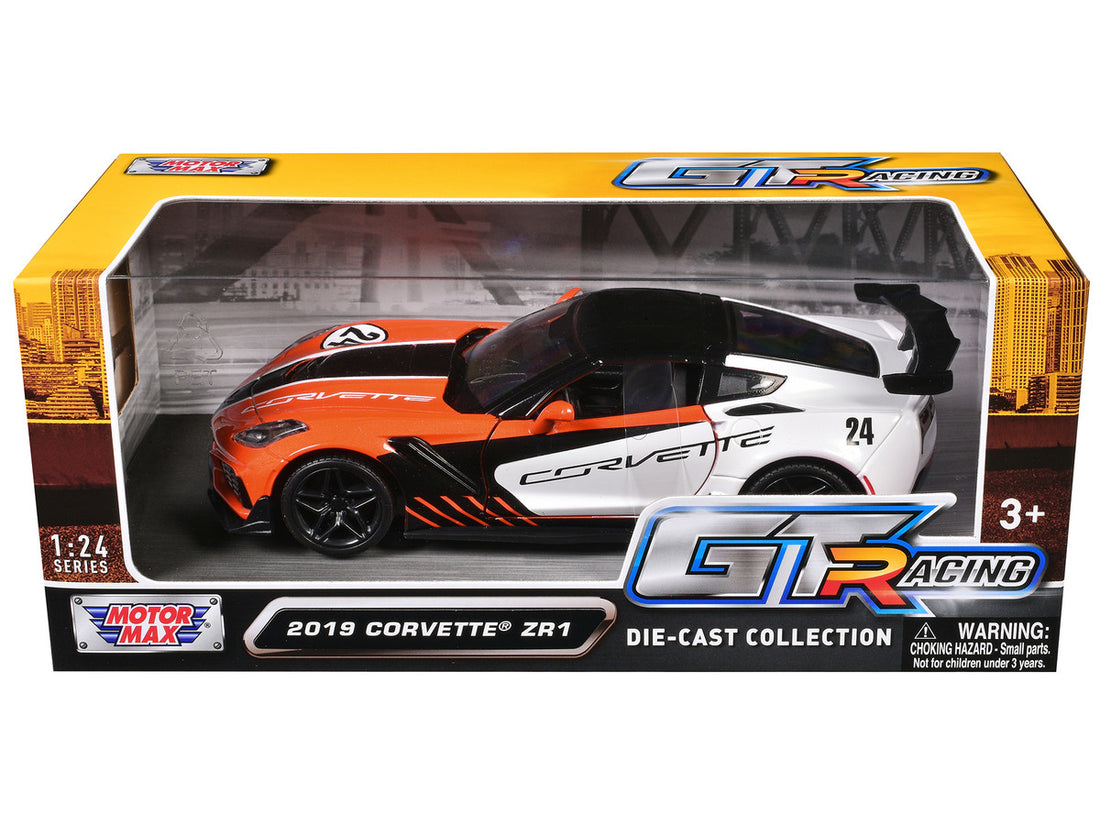 2019 Chevrolet Corvette ZR1 #24 Orange and White with Black Graphics "GT Racing" Series 1/24 Diecast Model Car by Motormax-1