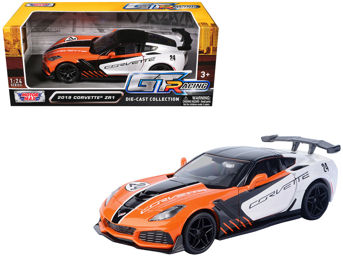 2019 Chevrolet Corvette ZR1 #24 Orange and White with Black Graphics "GT Racing" Series 1/24 Diecast Model Car by Motormax-2