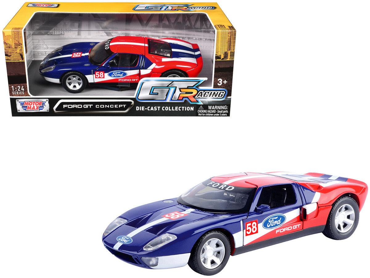 Ford GT Concept #58 Blue and Red with White Stripes "GT Racing" Series 1/24 Diecast Model Car by Motormax-2