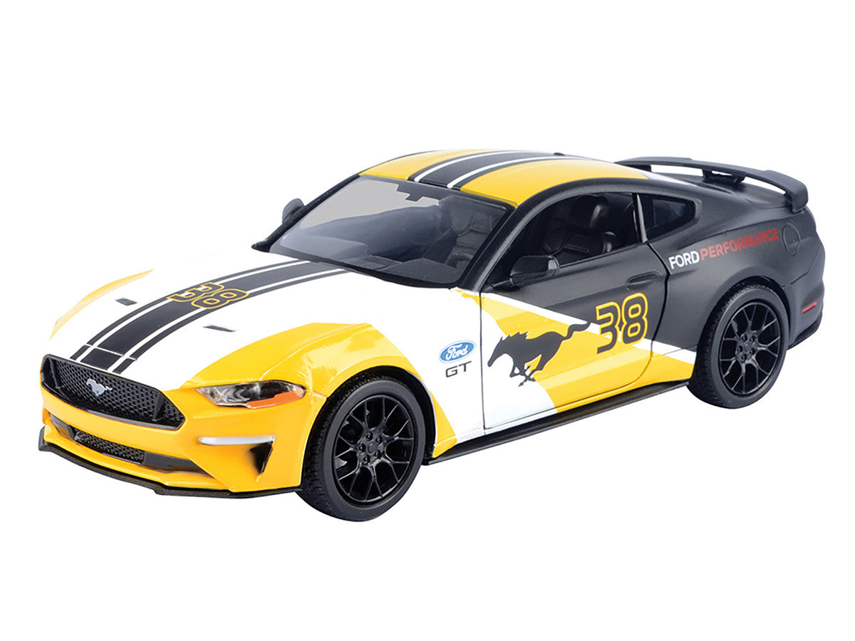 2018 Ford Mustang GT #38 White and Matt Black with Yellow Graphics "GT Racing" Series 1/24 Diecast Model Car by Motormax-0