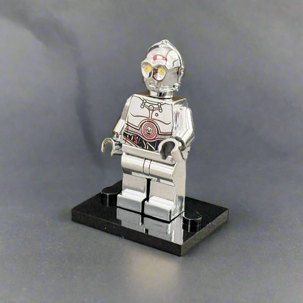 C-3PO Electroplated Silver Chrome – Custom Brick Compatible Minifigure for Lego