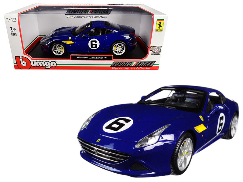 Ferrari California T Blue "Sunoco" #6 70th Anniversary 1/18 Diecast Model Car by Bburago-0