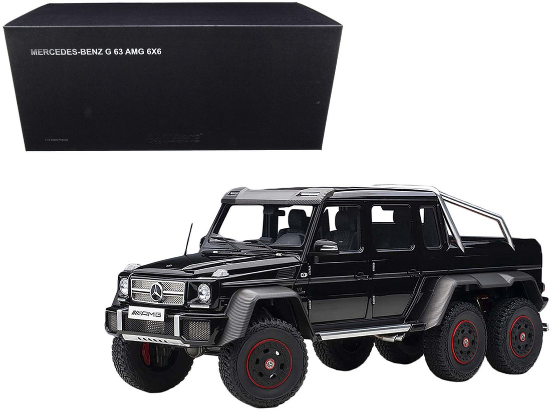 Mercedes Benz G63 AMG 6x6 Gloss Black with Carbon Accents 1/18 Model Car by Autoart-0