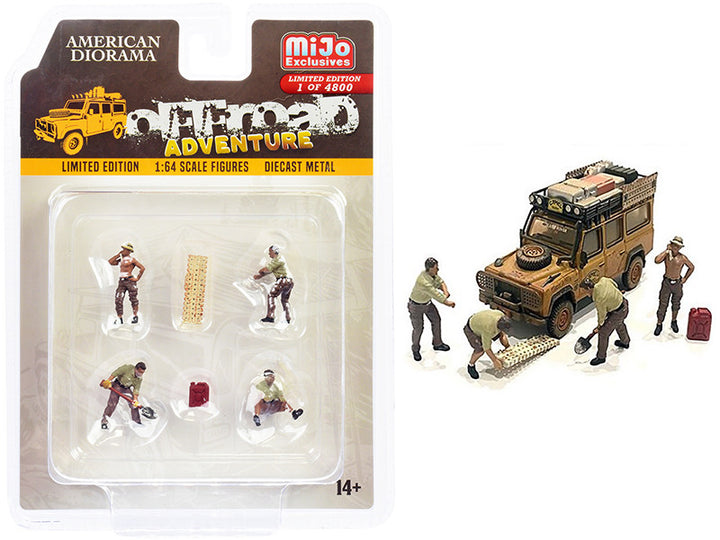 "Off-Road Adventure" 6 piece Diecast Set (4 Male Figurines and 2 Accessories) Limited Edition to 4800 pieces Worldwide for 1/64 Scale Models by American Diorama-0