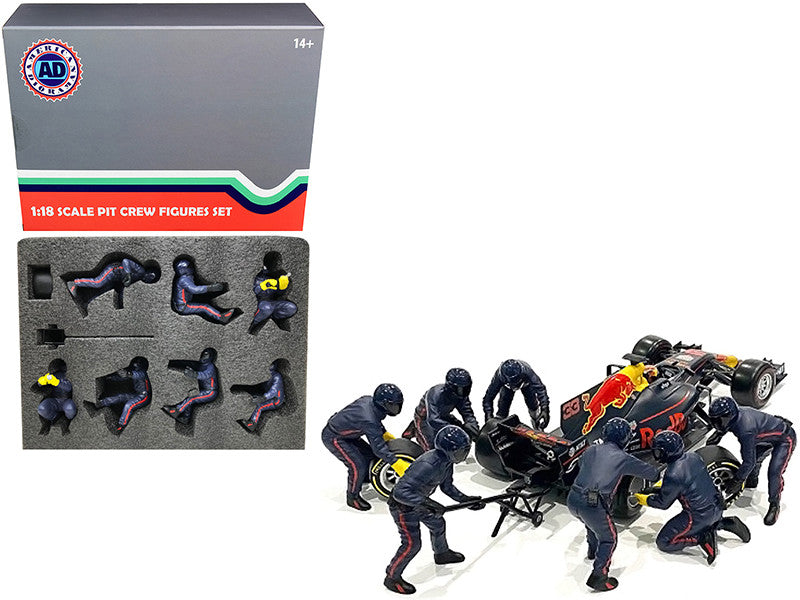 Formula One F1 Pit Crew 7 Figurine Set Team Blue Release II for 1/18 Scale Models by American Diorama-0