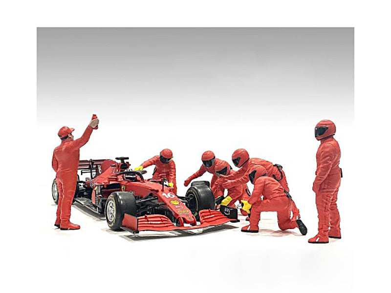 Formula One F1 Pit Crew 7 Figure Set Team Red Release III for 1/18 Scale Models by American Diorama-0