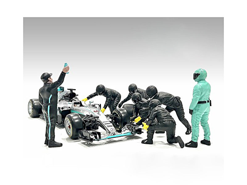 Formula One F1 Pit Crew 7 Figure Set Team Black Release III for 1/18 Scale Models by American Diorama-0