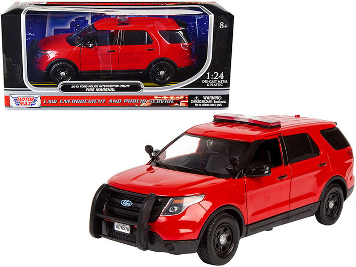 Ford 2015 Police Interceptor Utility "Fire Marshal" Plain Red 1/24 Diecast Model Car by Motormax