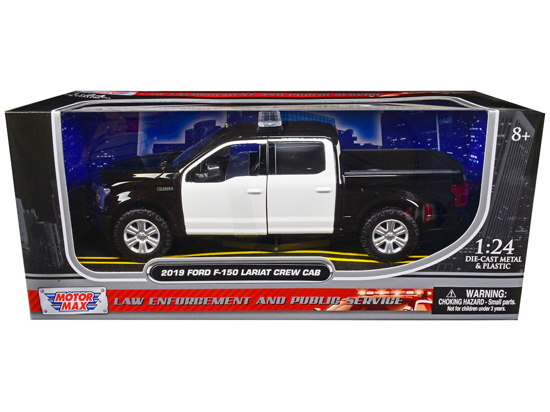 2019 Ford F-150 Lariat Crew Cab Pickup Truck Unmarked Plain Black and White "Law Enforcement and Public Service" Series 1/24 Diecast Model Car by Motormax-0