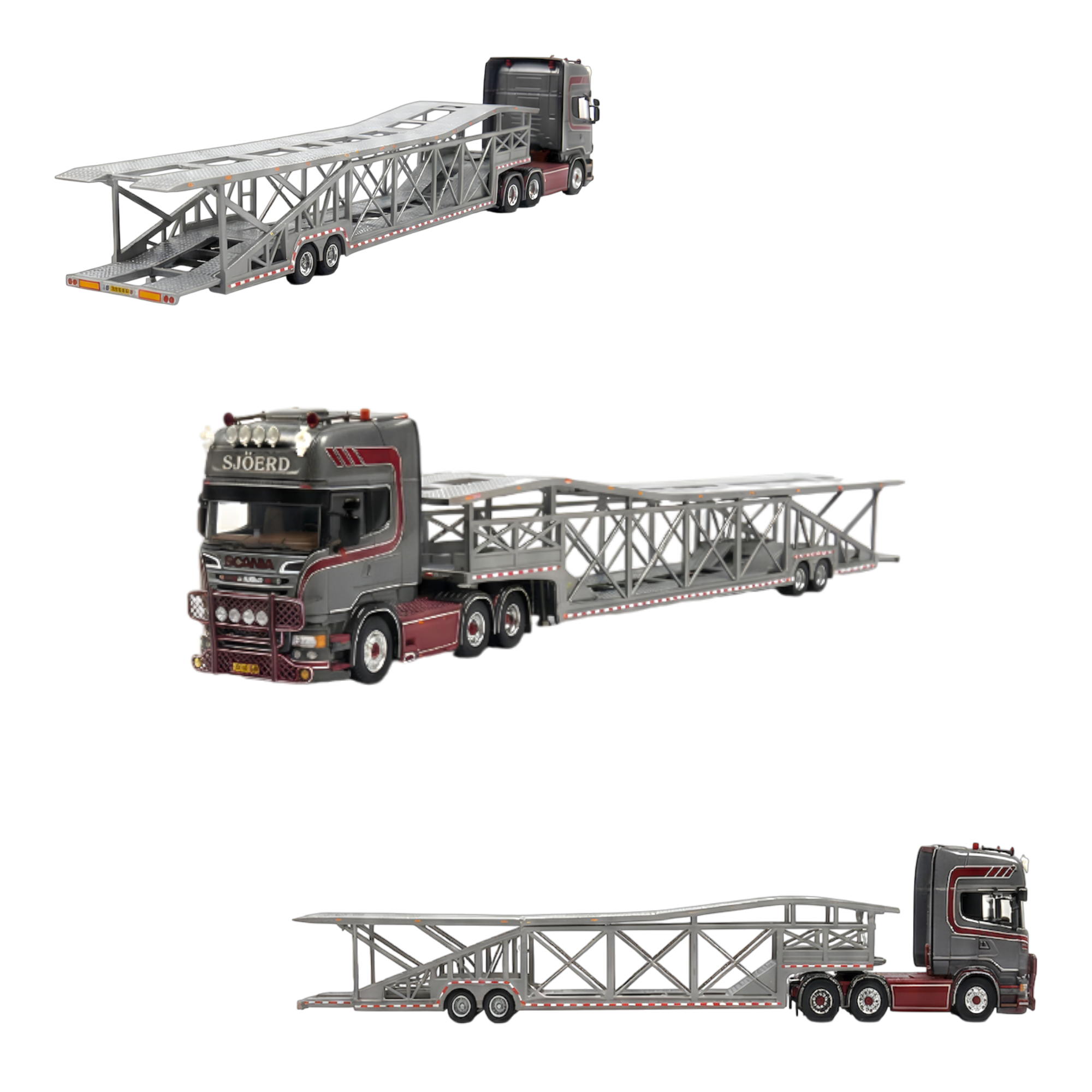 Scania Car Carrier Transport Truck Grey Red 1:64 - Limited to 299 Pcs by Flame 