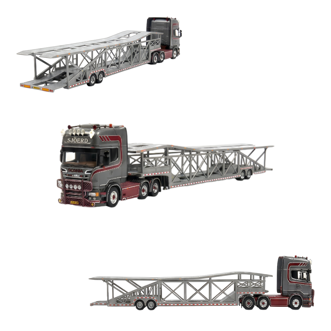 Scania Car Carrier Transport Truck Grey Red 1:64 - Limited to 299 Pcs by Flame 