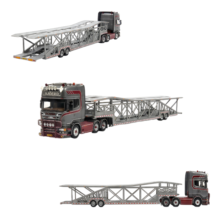 Scania Car Carrier Transport Truck Grey Red 1:64 - Limited to 299 Pcs by Flame 