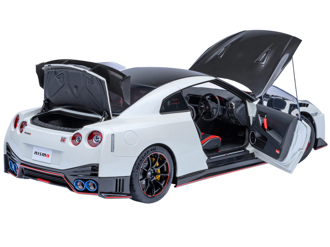 2022 Nissan GT-R (R35) Nismo Special Edition RHD (Right Hand Drive) Brilliant White Pearl with Carbon Hood and Top 1/18 Model Car by Autoart-1