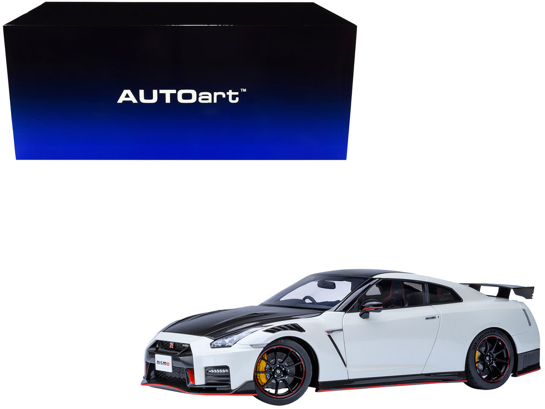 2022 Nissan GT-R (R35) Nismo Special Edition RHD (Right Hand Drive) Brilliant White Pearl with Carbon Hood and Top 1/18 Model Car by Autoart-0