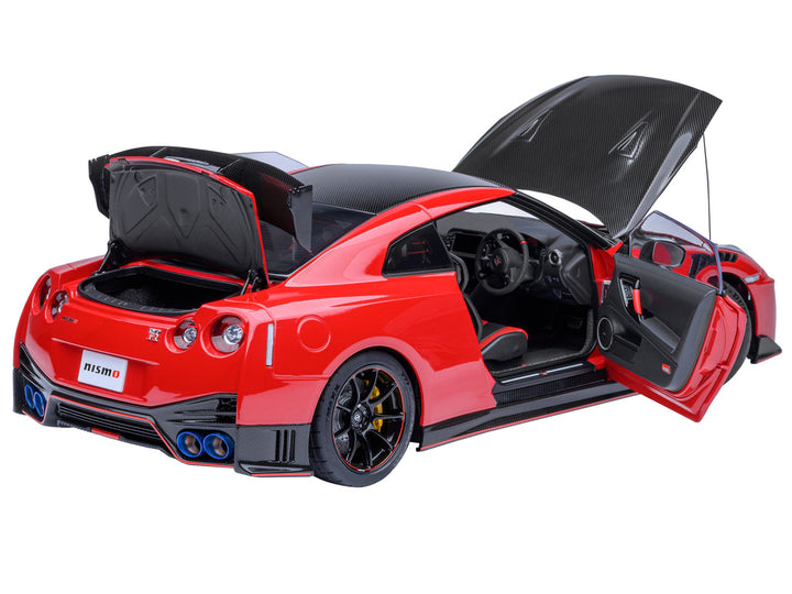 2022 Nissan GT-R (R35) Nismo Special Edition RHD (Right Hand Drive) Vibrant Red with Carbon Hood and Top 1/18 Model Car by Autoart-1