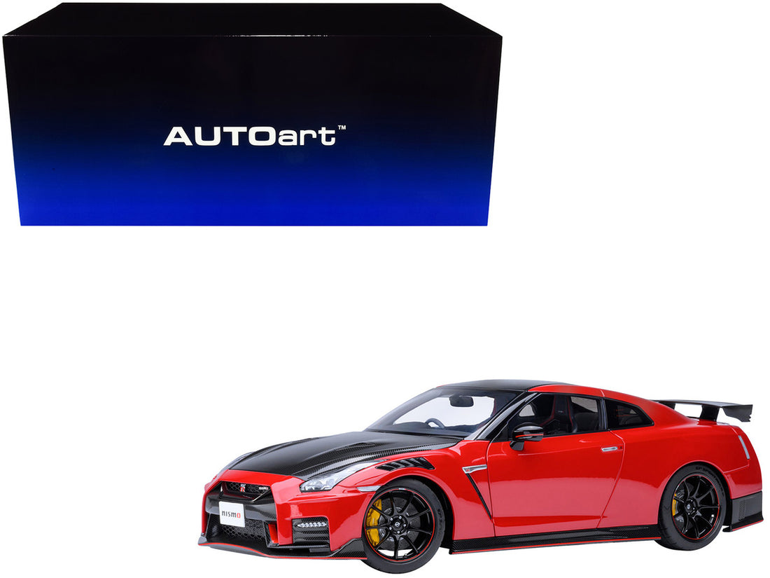 2022 Nissan GT-R (R35) Nismo Special Edition RHD (Right Hand Drive) Vibrant Red with Carbon Hood and Top 1/18 Model Car by Autoart-0