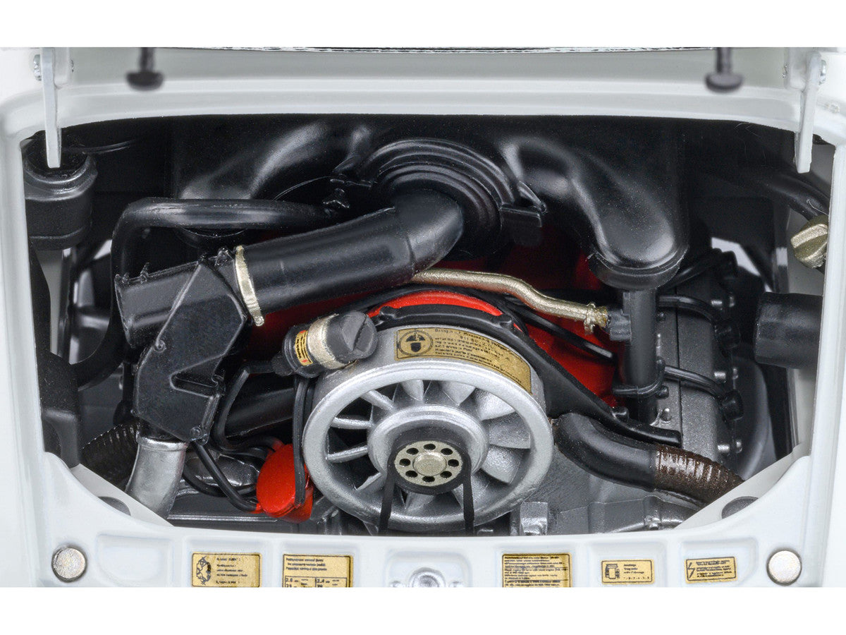 Porsche 911 Carrera 2.7 RS "The Circuit Wolf" White with Red Stripes and Wheels with Hood Graphics 1/18 Model Car by Autoart 3