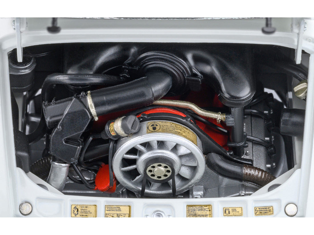 Porsche 911 Carrera 2.7 RS "The Circuit Wolf" White with Red Stripes and Wheels with Hood Graphics 1/18 Model Car by Autoart 3