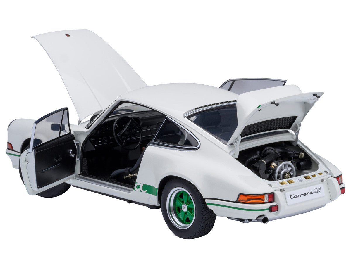 Porsche 911 Carrera 2.7 RS Grand Prix White with Green Stripes and Wheels 1/18 Model Car by Autoart-0