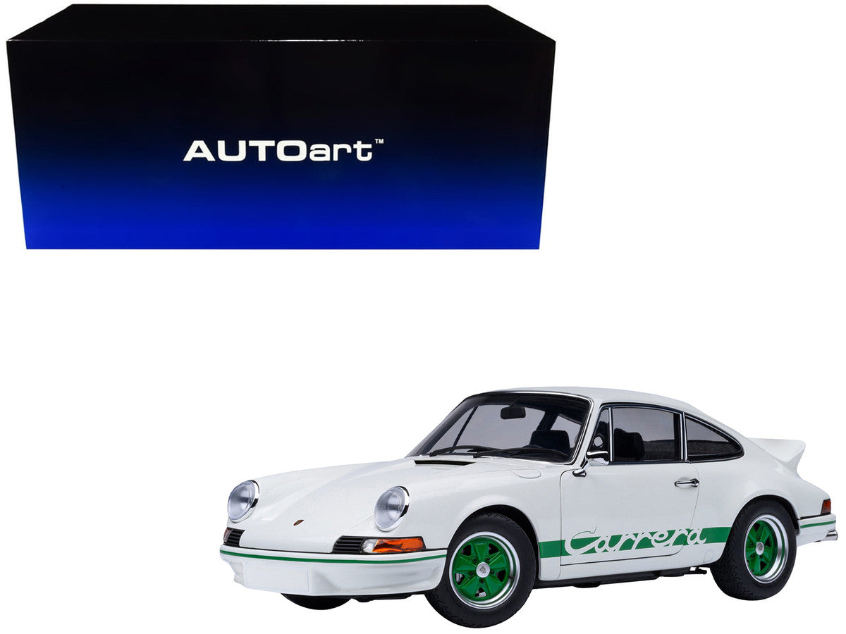 Porsche 911 Carrera 2.7 RS Grand Prix White with Green Stripes and Wheels 1/18 Model Car by Autoart-4