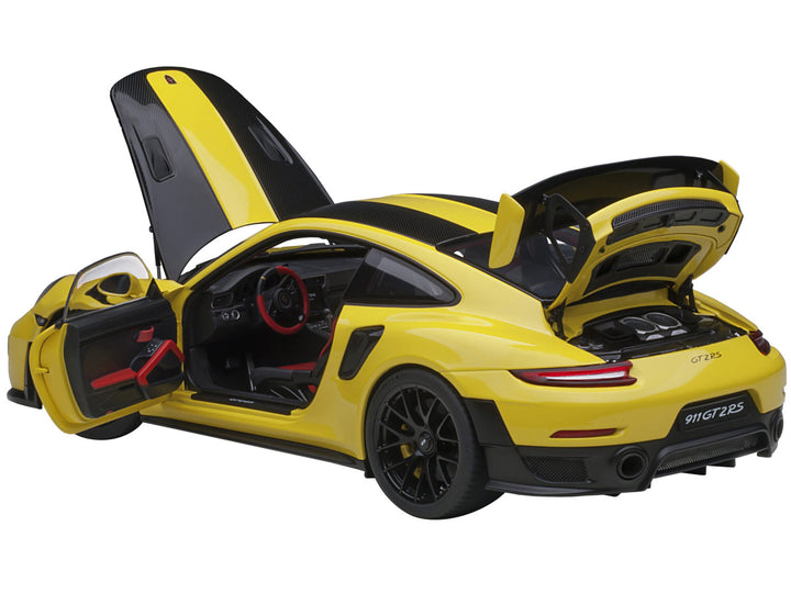 Porsche 911 (991.2) GT2 RS Weissach Package Racing Yellow with Carbon Stripes 1/18 Model Car by Autoart-1