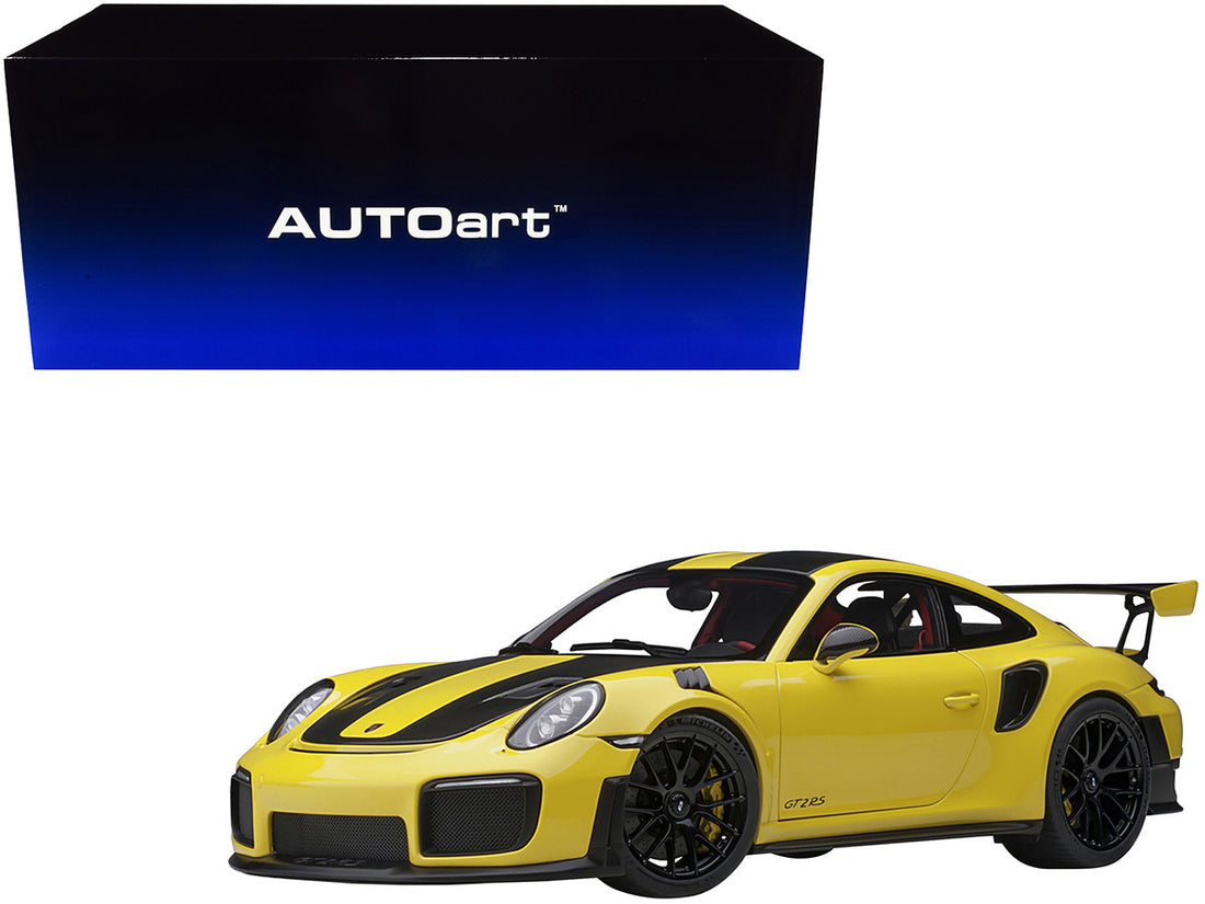 Porsche 911 (991.2) GT2 RS Weissach Package Racing Yellow with Carbon Stripes 1/18 Model Car by Autoart-0