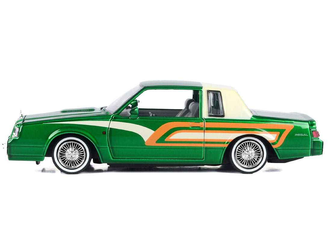 1987 Buick Regal 3.8 SFI Turbo Green Metallic and Cream with Graphics "Get Low" Series 1/24 Diecast Model Car by Motormax-2