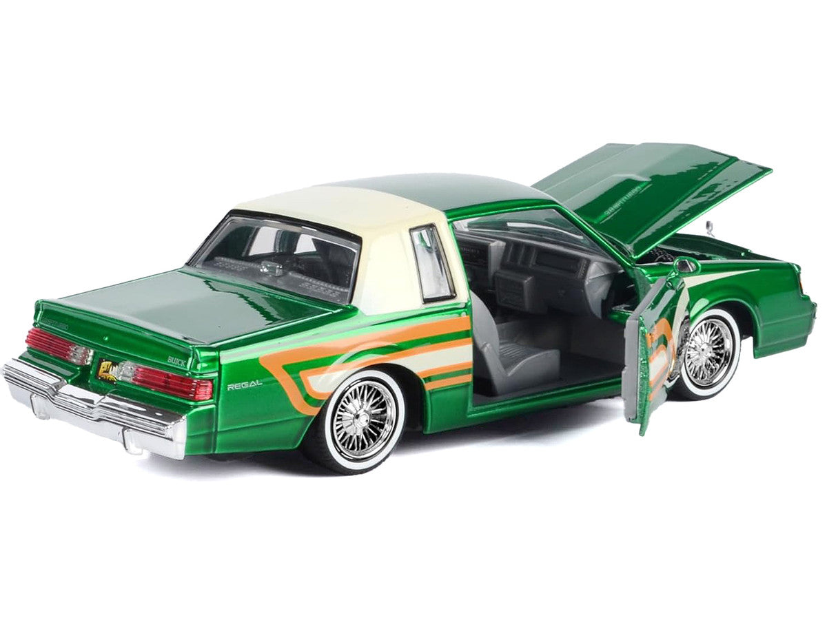 1987 Buick Regal 3.8 SFI Turbo Green Metallic and Cream with Graphics "Get Low" Series 1/24 Diecast Model Car by Motormax-1