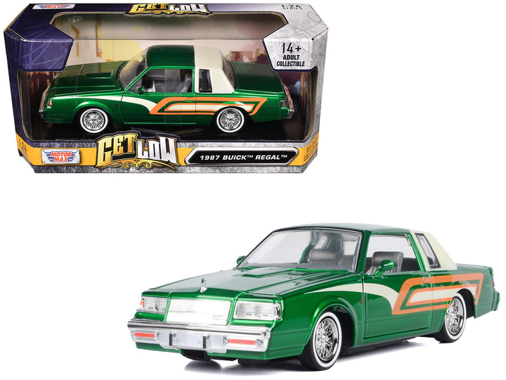1987 Buick Regal 3.8 SFI Turbo Green Metallic and Cream with Graphics "Get Low" Series 1/24 Diecast Model Car by Motormax-0