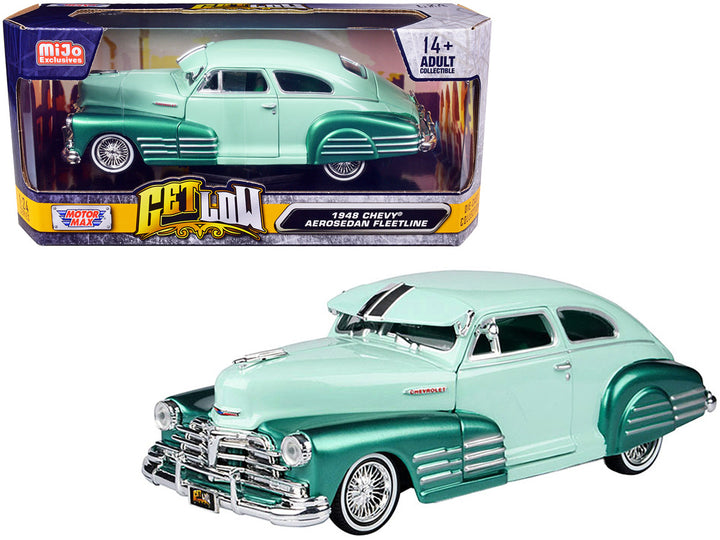 1948 Chevrolet Aerosedan Fleetside Lowrider Pastel Green and Green Metallic Two-Tone "Get Low" Series 1/24 Diecast Model Car by Motormax-0