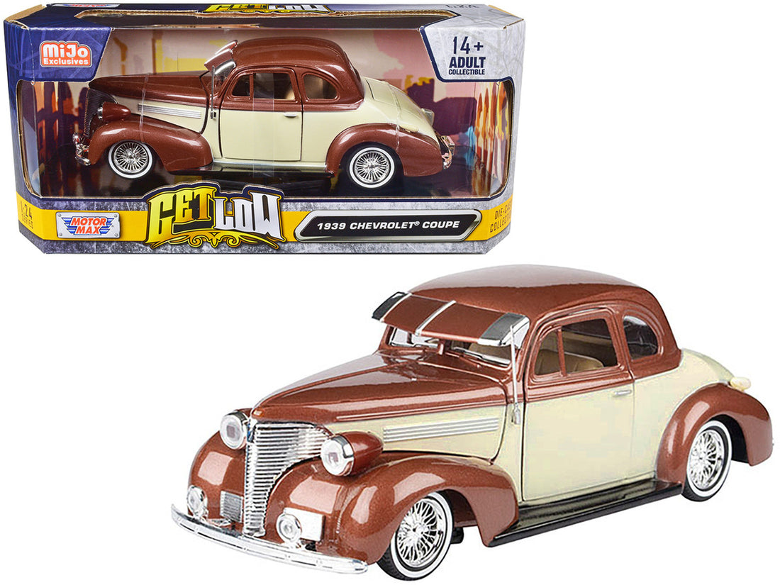 1939 Chevrolet Coupe Lowrider Beige and Brown Metallic "Get Low" Series 1/24 Diecast Model Car by Motormax-0