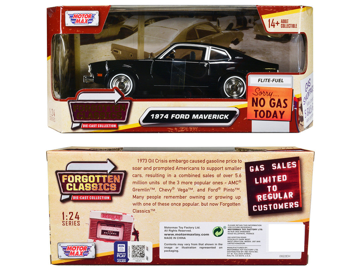 1974 Ford Maverick Black "Forgotten Classics" Series 1/24 Diecast Model Car by Motormax-2
