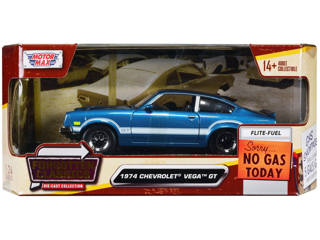 1974 Chevrolet Vega GT Blue Metallic with White Stripes "Forgotten Classics" Series 1/24 Diecast Model Car by Motormax-0