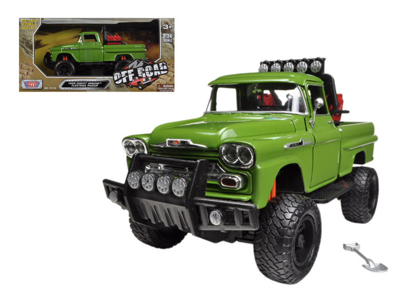 1958 Chevrolet Apache Fleetside Pickup Truck Off Road Green 1/24 Diecast Model by Motormax-0