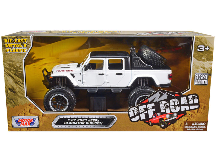 2021 Jeep Gladiator Rubicon Off-Road Pickup Truck White with Black Top "Off Road" Series 1/27 Diecast Model Car by Motormax-0