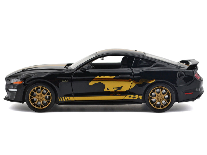 Ford Mustang GT 2018 5.0 Black with Gold Stripes and Graphics "Midnight Eclipse" Series 1/24 Diecast Model Car by Motormax 2