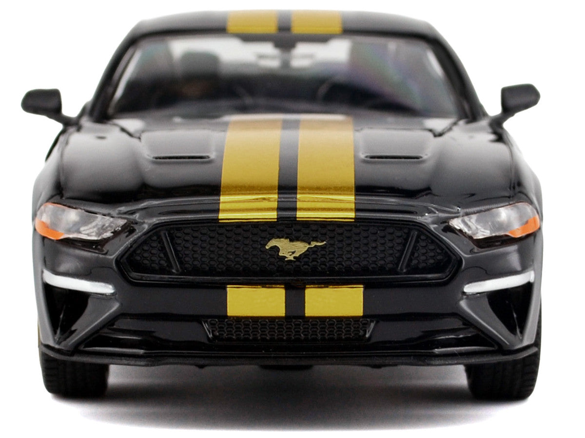 Ford Mustang GT 2018 5.0 Black with Gold Stripes and Graphics "Midnight Eclipse" Series 1/24 Diecast Model Car by Motormax 5