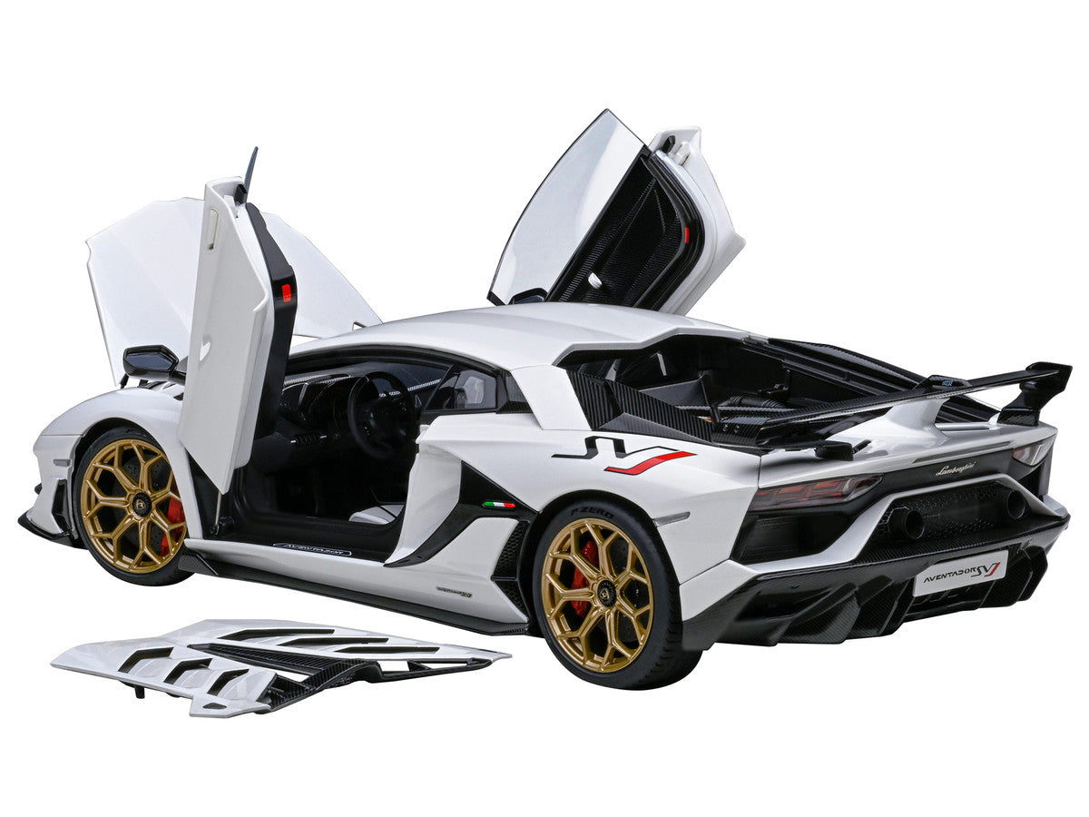 Lamborghini Aventador SVJ Bianco Asopo Pearl White with Gold Wheels 1/18 Model Car by Autoart-1