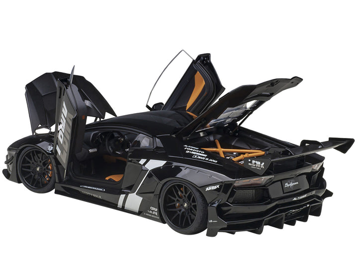 Lamborghini Aventador Liberty Walk LB-Works Livery Black with Carbon Hood Limited Edition 1/18 Model Car by Autoart-1