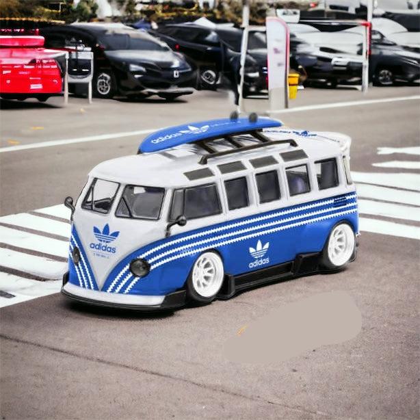 Volkswagen T1 Kombi with Surfboards Blue/White 1:64 by LF Model